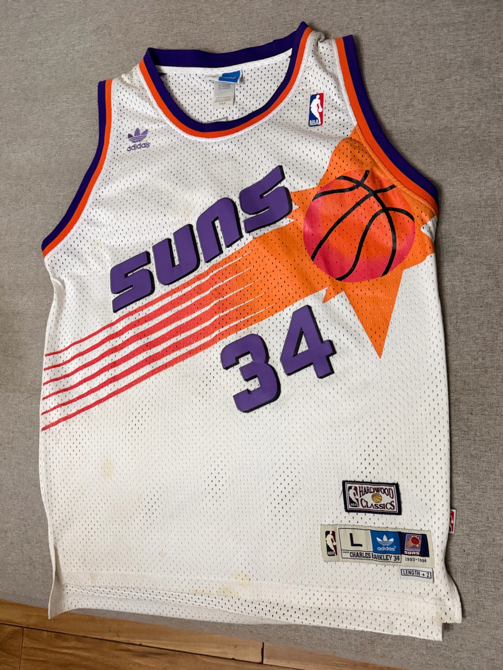 Vintage adidas Charles Barkley Phoenix Suns White Purple #34 Hardwood Classics